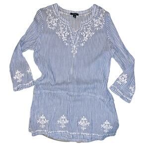 Lauren Ralph Lauren Striped Embroidered Peasant Blouse size Large